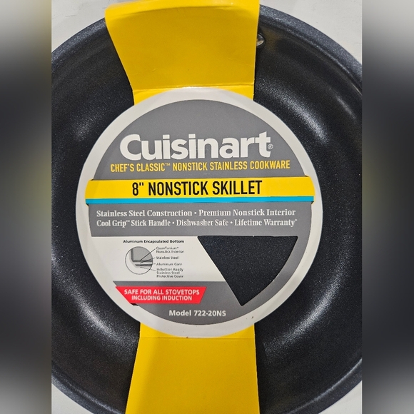 Cuisinart Black Nonstick Skillet with Silver Handle 8" Pan Kitchen Cookware - Picture 2 of 5